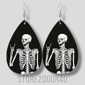 Halloween Gothic Skeleton Faux Leather Dangle Tear Dropped Shaped Earrings